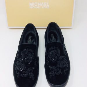 Micheal Kors Black Velvet Embellished Sneakers